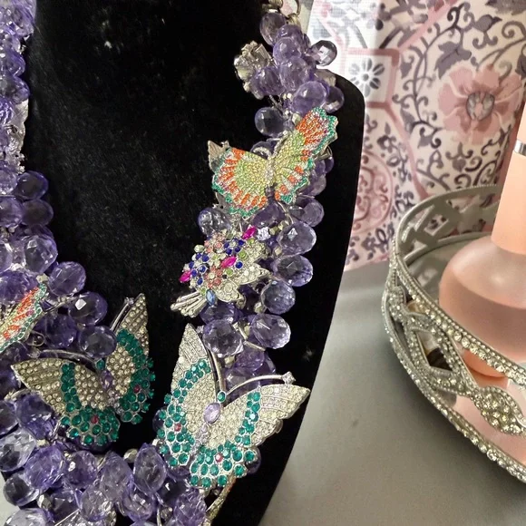 Sassy Jones Lavender Crystal Butterfly Statement Necklace Set - Picture 2 of 2
